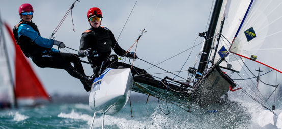 An image of Eloise Smith and Ollie Laker, sailing in boat Nacra,GBR 161