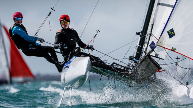 An image of Eloise Smith and Ollie Laker, sailing in boat Nacra,GBR 161