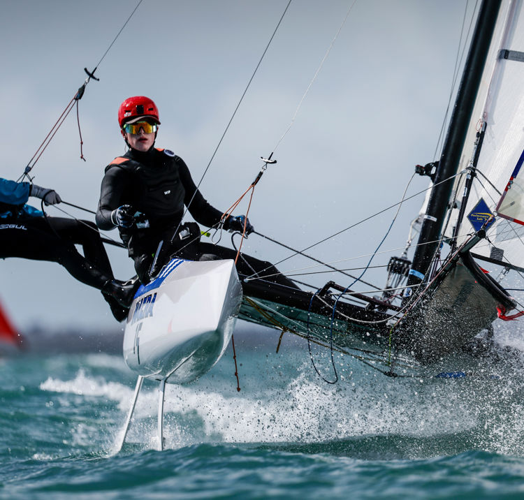 An image of Eloise Smith and Ollie Laker, sailing in boat Nacra,GBR 161
