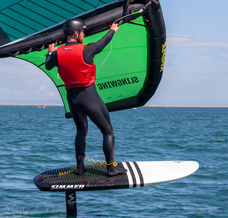 close up of wing foiler in full kit