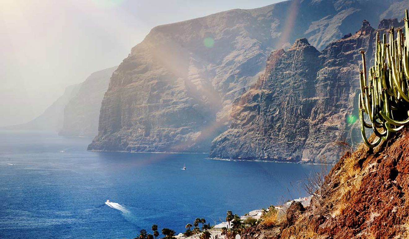 motor boat in the distance on the ocean off the coast of Tenerife