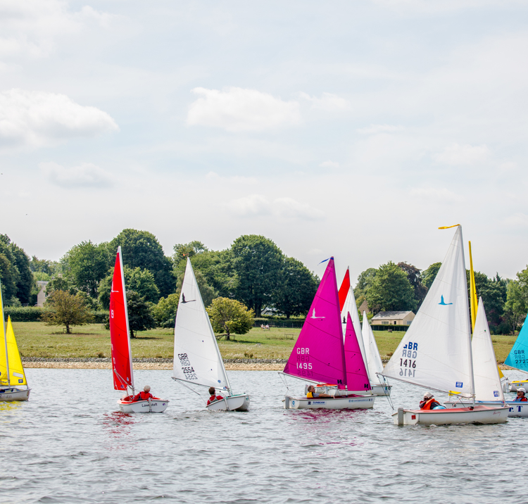 Group of dinghies sailing on a lake