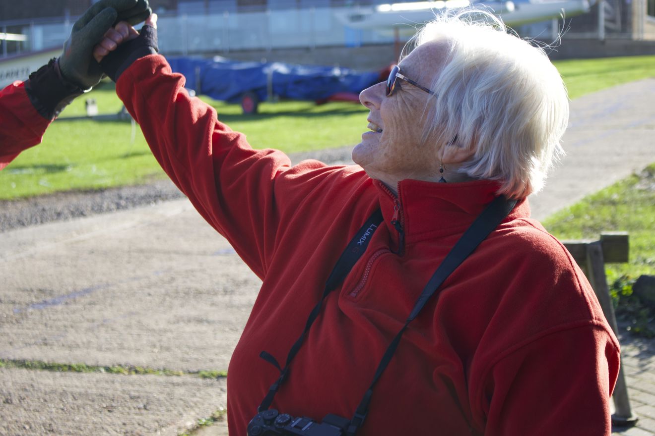 Close up of Marcia smiling before starting her session on the water