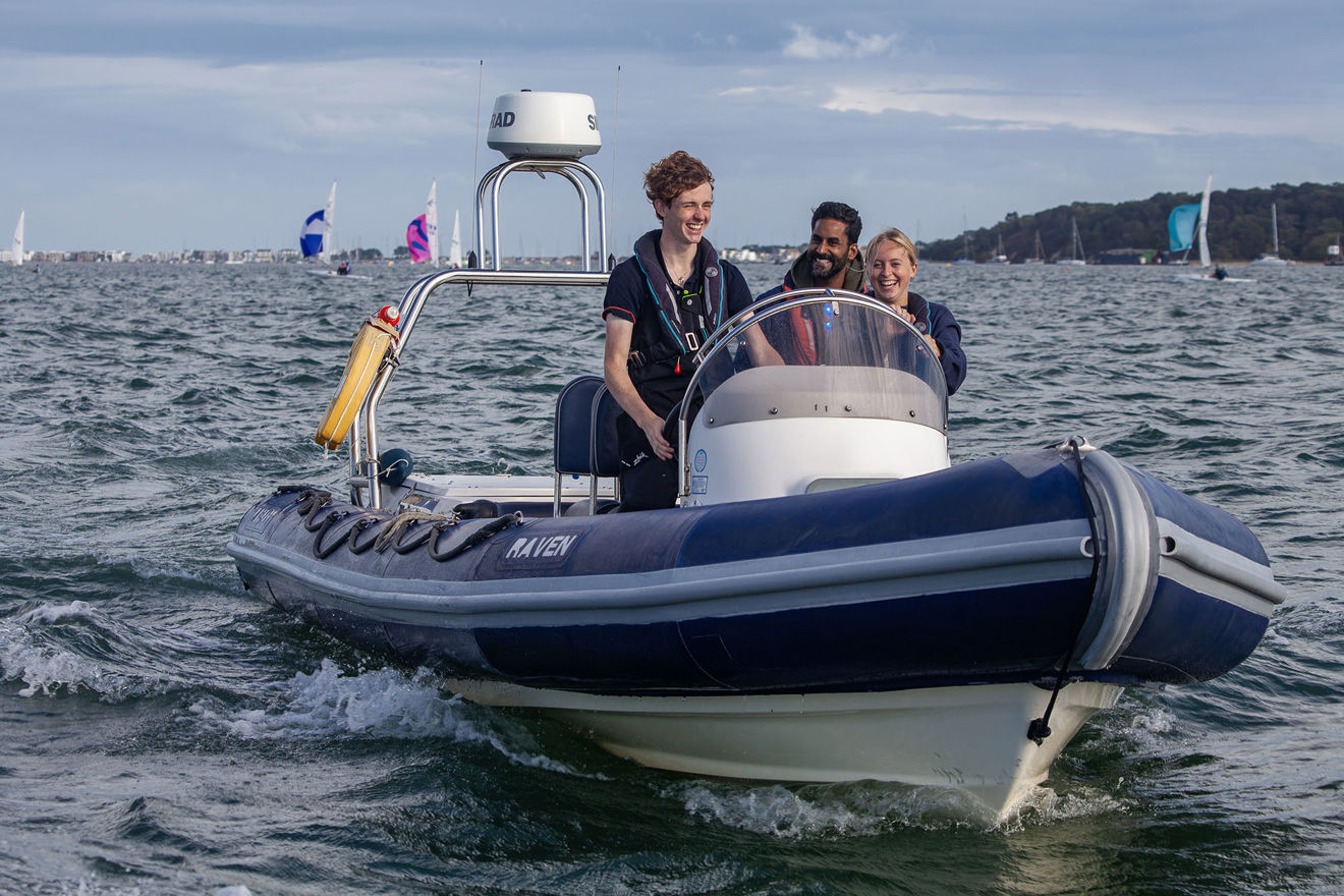 Powerboat out on the open water