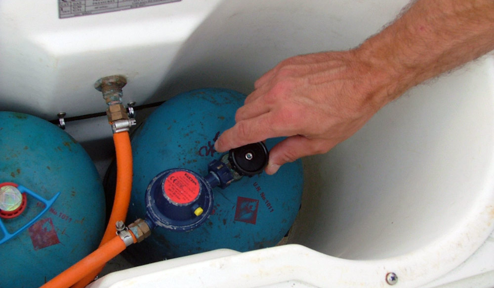 Shot of gas cannisters in a boat