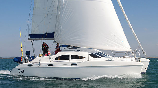 Long shot of crew on yacht