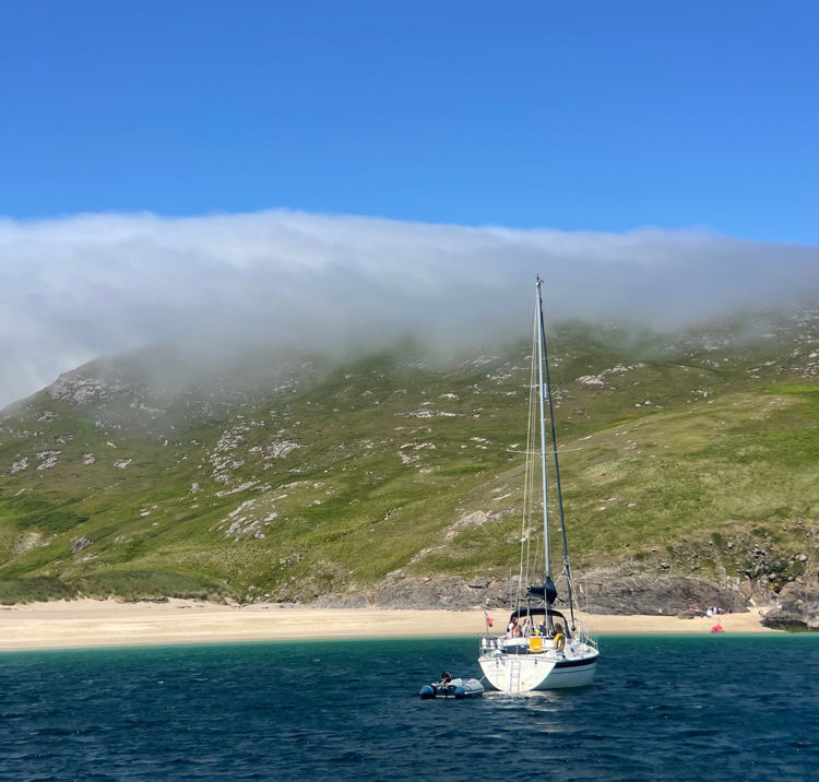 Boat surrounded by mountains