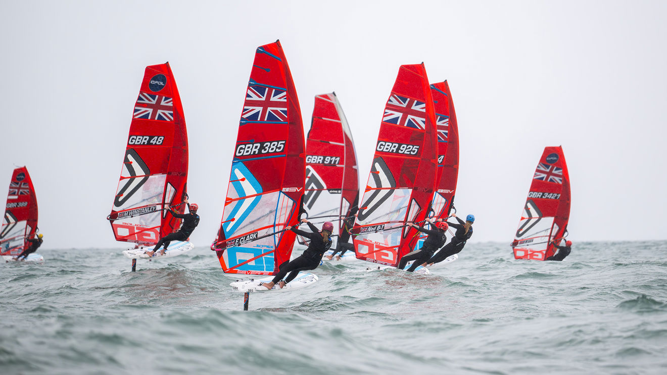 iQFOiL windsurfers racing at the RYA Youth Nationals 2026
