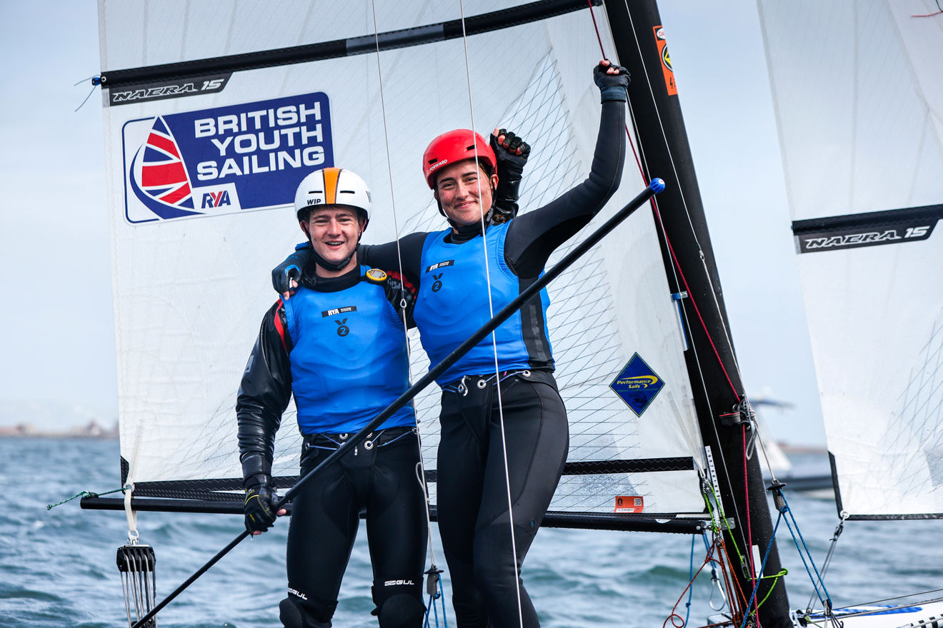 	An image of Sam Cox and Sophie Raven,Nacra 152024 RYA Youth National Championships