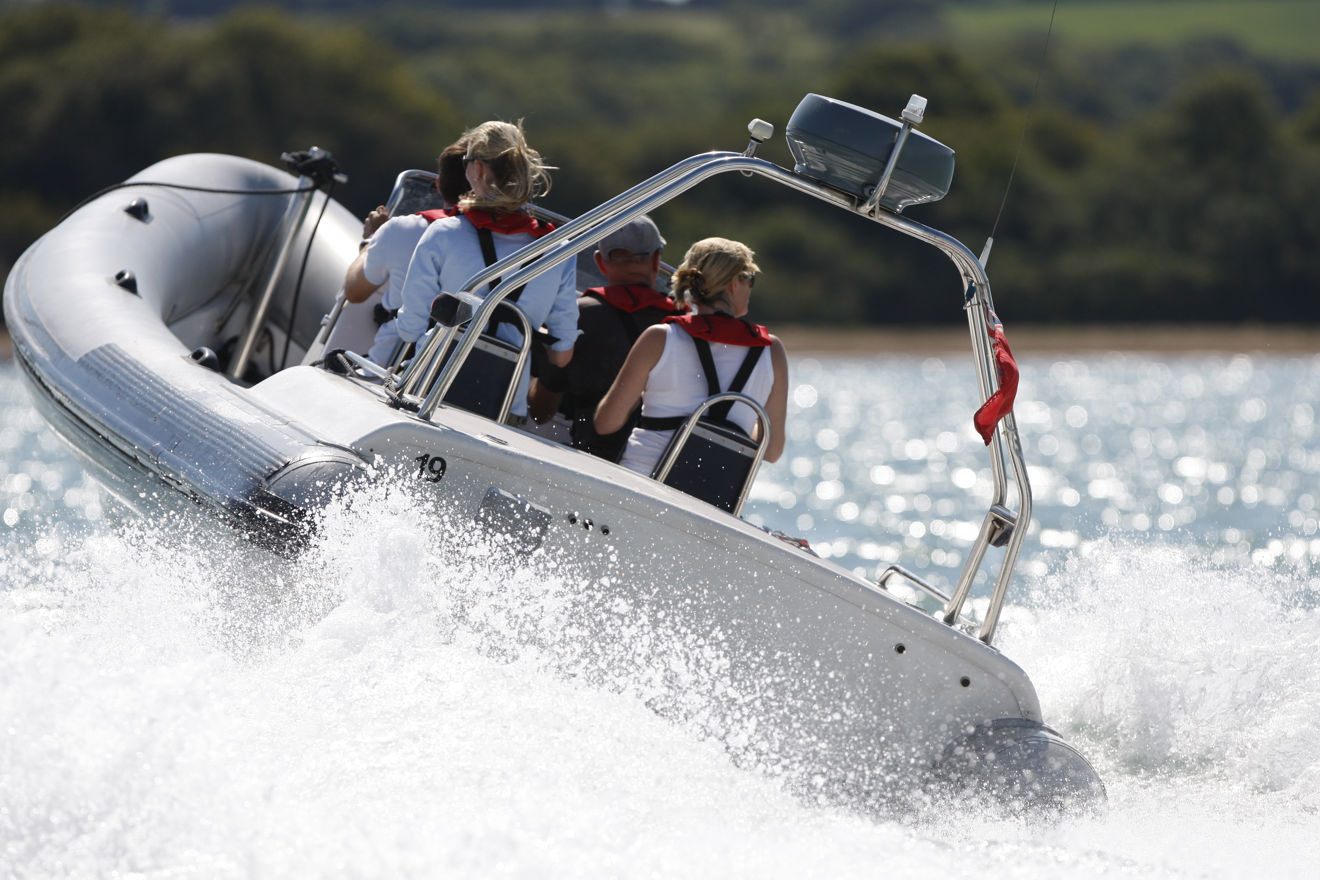 RIB blasting through the water