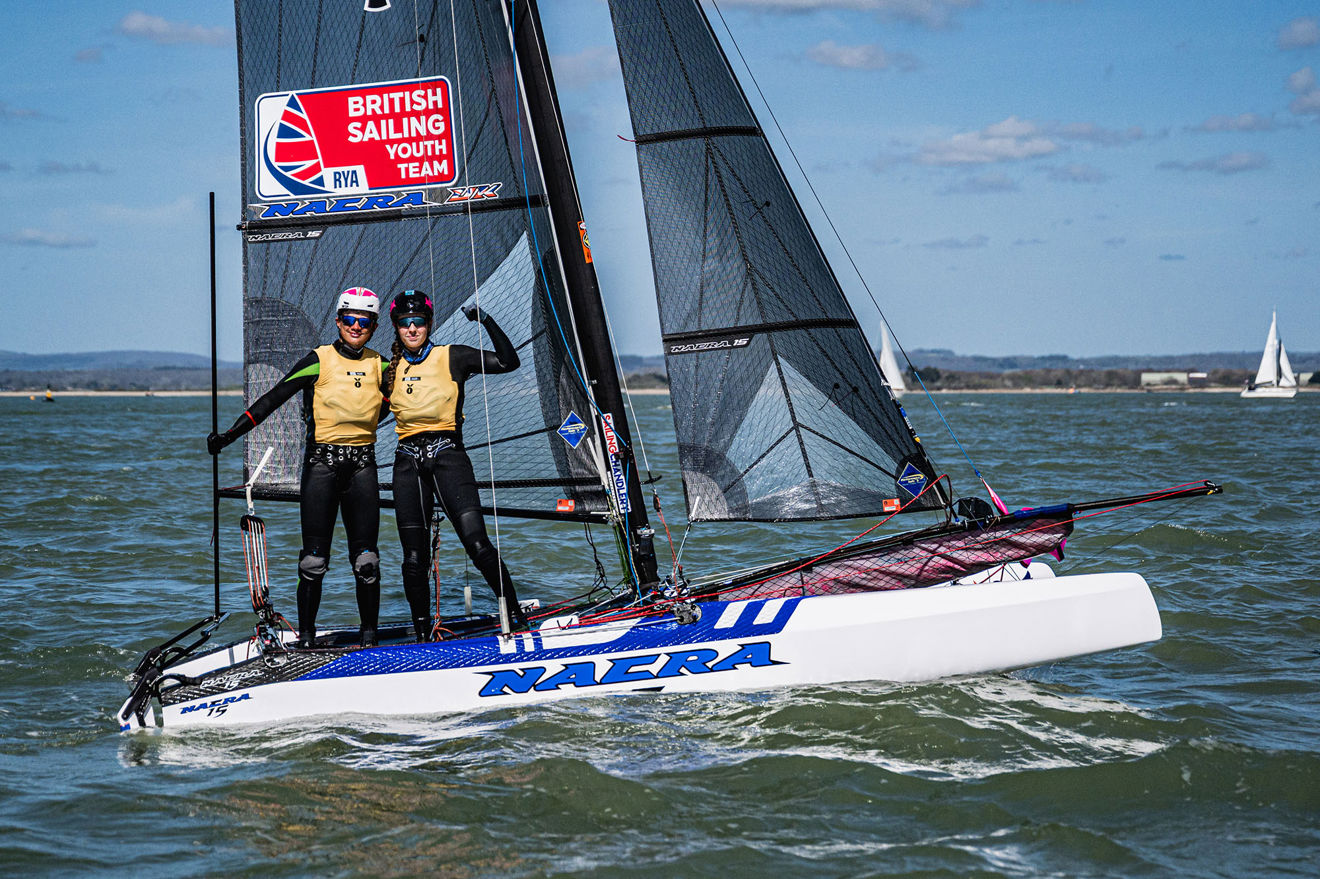 Marcus King and Maddie Jinks representing GBR in the Nacra 15 Mixed fleet.