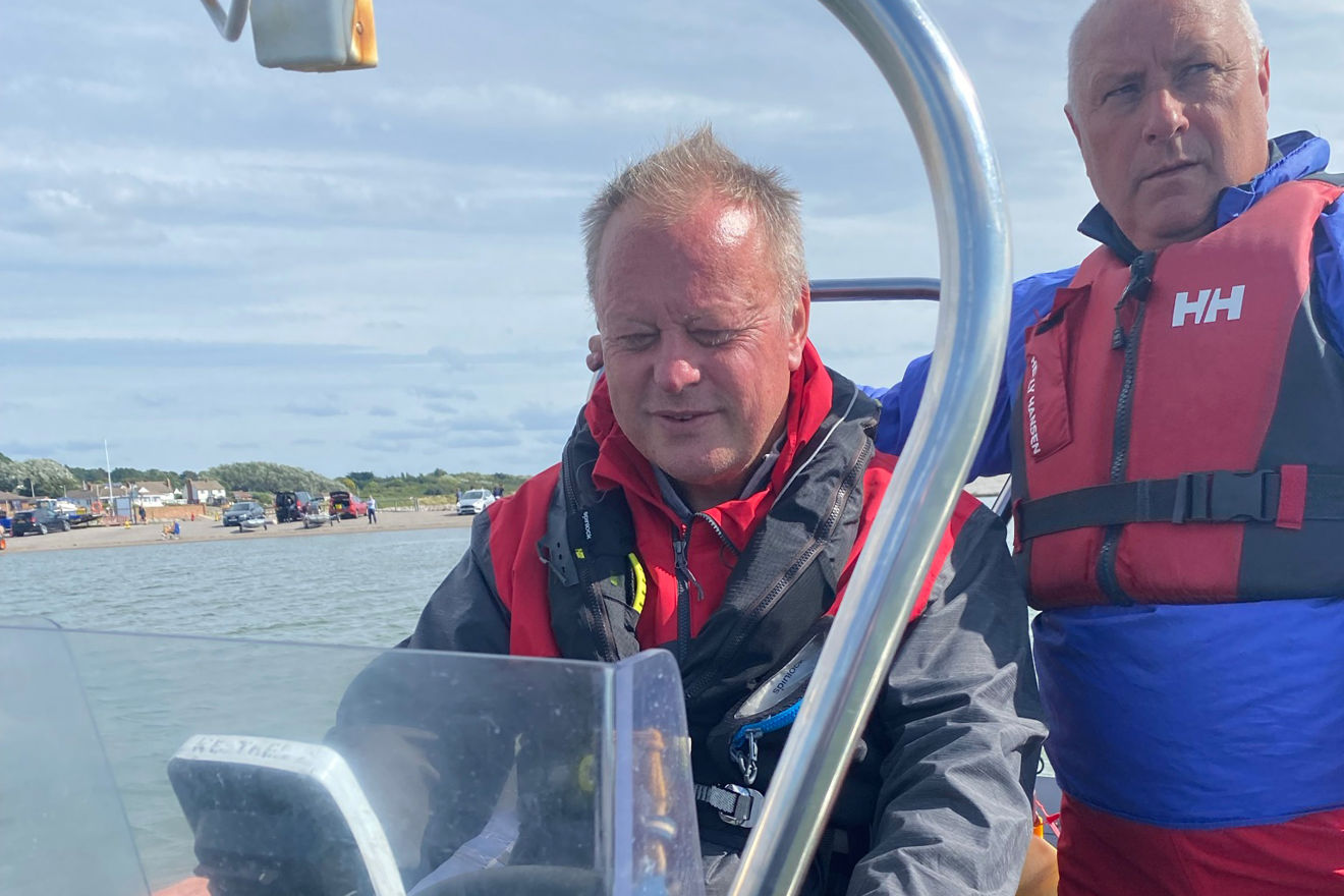 Dave Kelly on the helm of the rib with Brendan Little 