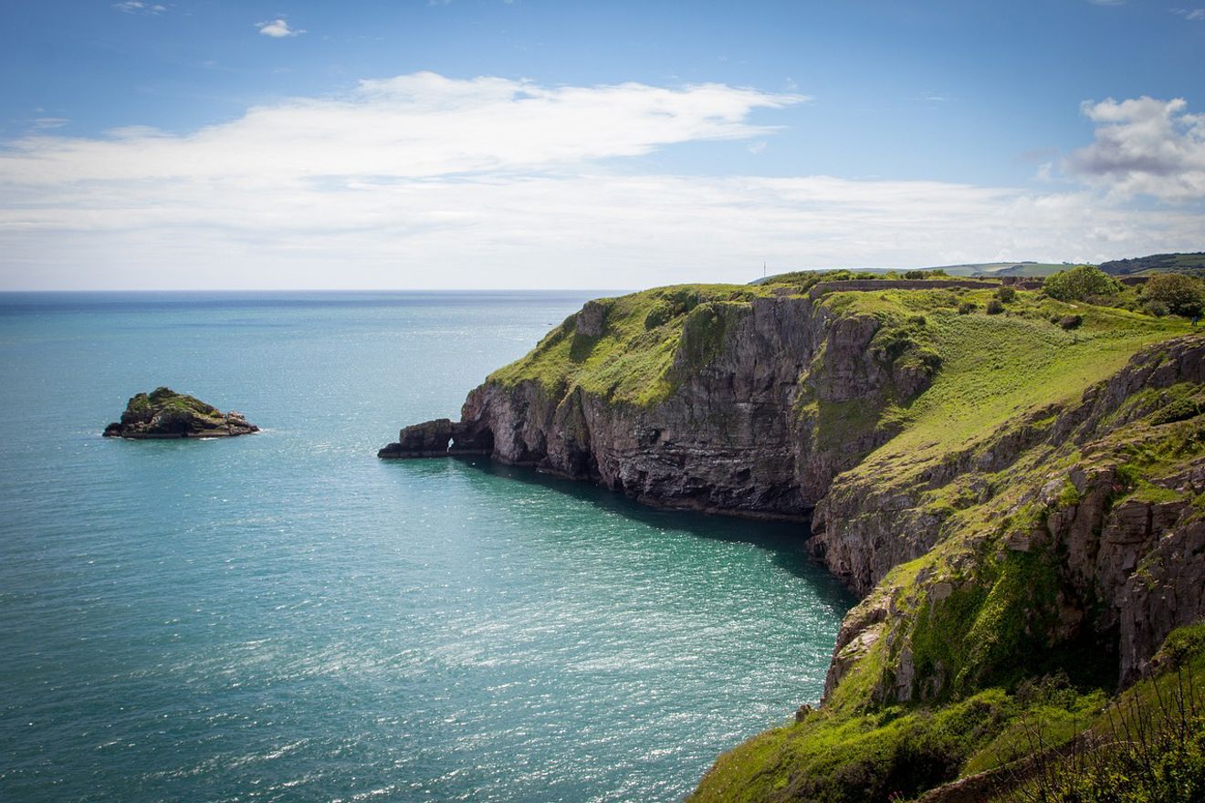 wide shot of British coastline