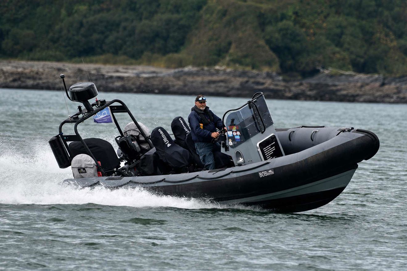 Long shot of Russ Hall on boat