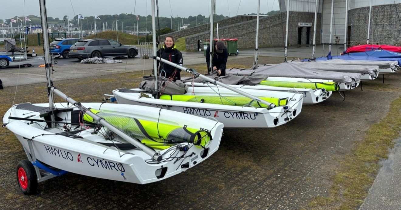 The new RYA Cymru Wales fleet of RS Fevas at Plas Heli Welsh National Sailing Academy