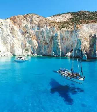 A yacht moored in a beautiful lagoon