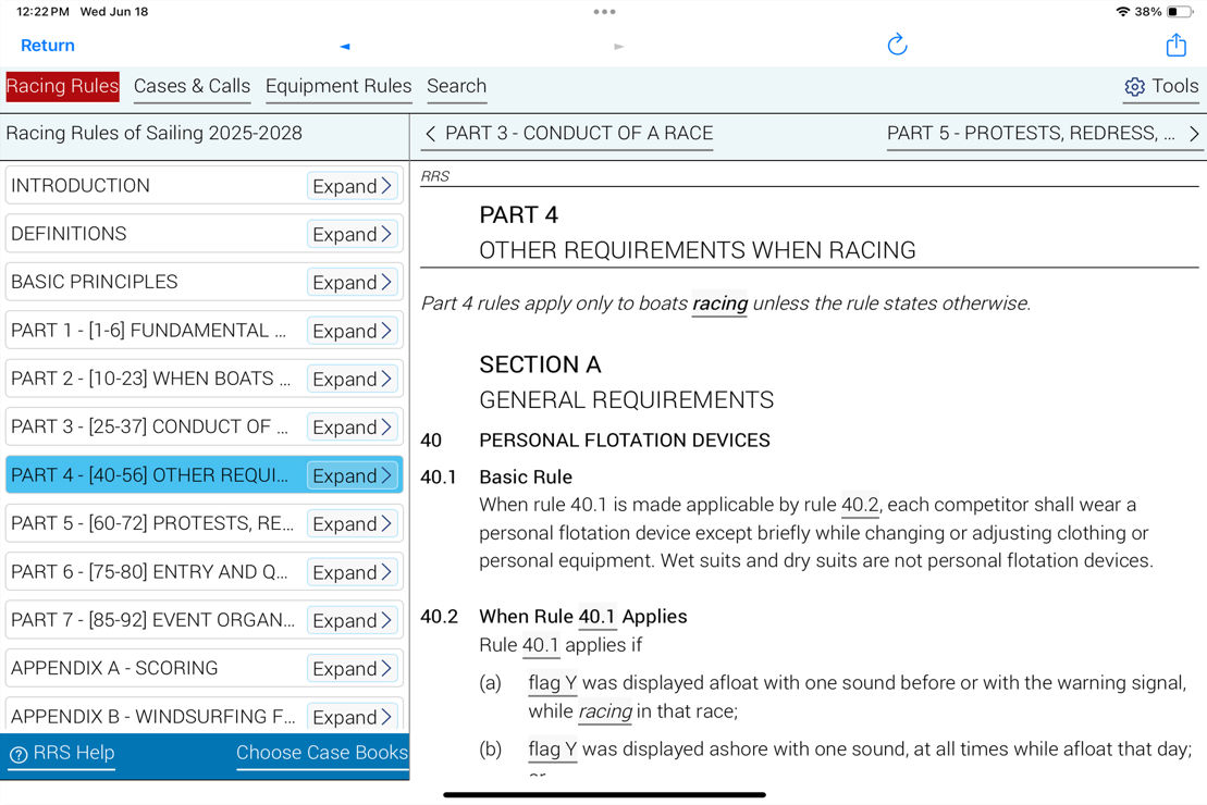 Racing Rules and Cases 2025-2028 Integrated eBook (screenshot)