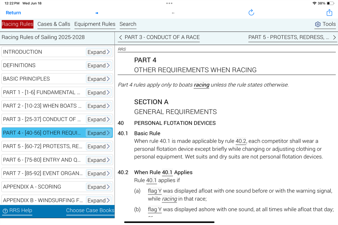 Racing Rules and Cases 2025-2028 Integrated eBook (screenshot)