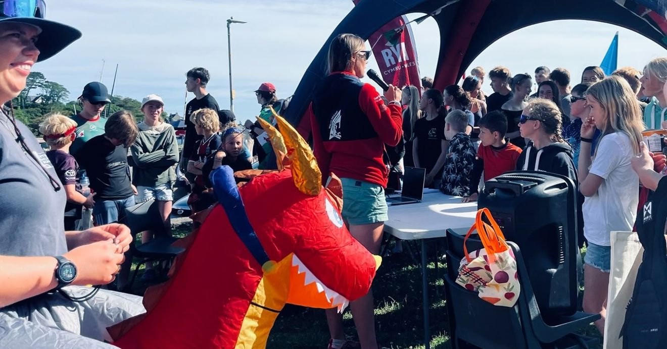 Hwylio Cymru mascot, Delwyn the Dragon, making an appearance at the Welsh Club Championships (c) Hester Walker 