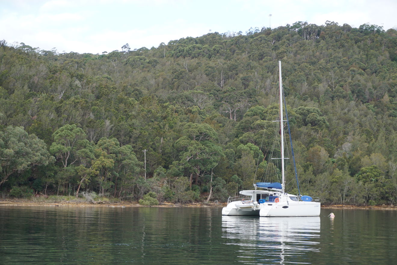 Boat moored up on a lake.