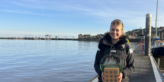 Merle Nieuwland at Cardiff Bay YC with the Welsh Young Sailor of the Year trophy (c) RYA CW