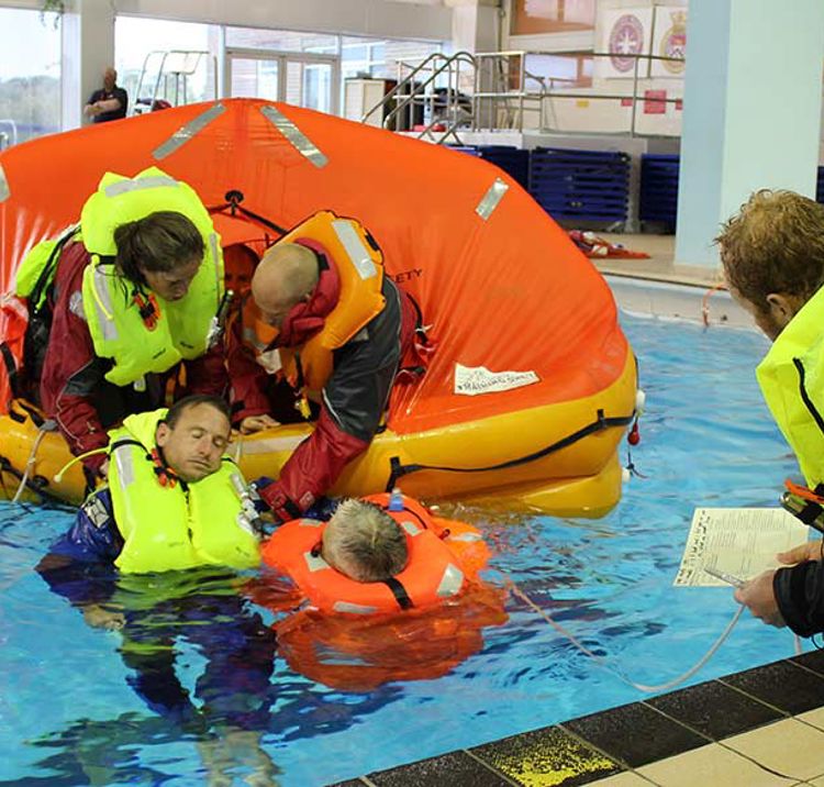 sea survival course taking part in a pool