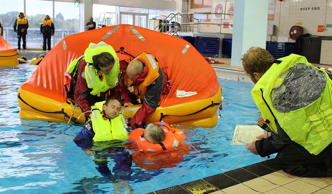 sea survival course taking part in a pool