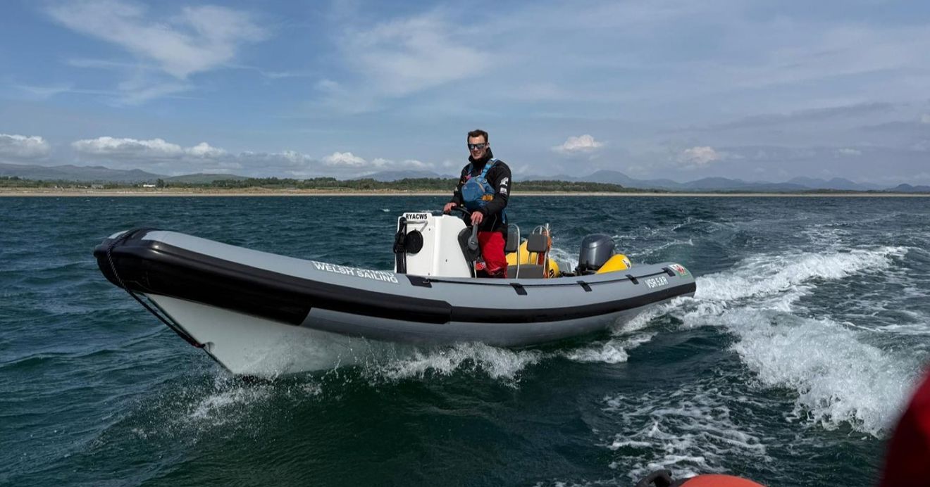 A coach aboard one of the new VSRs supporting sailors taking part in the Dragon Series at Port Dinorwic SC. 