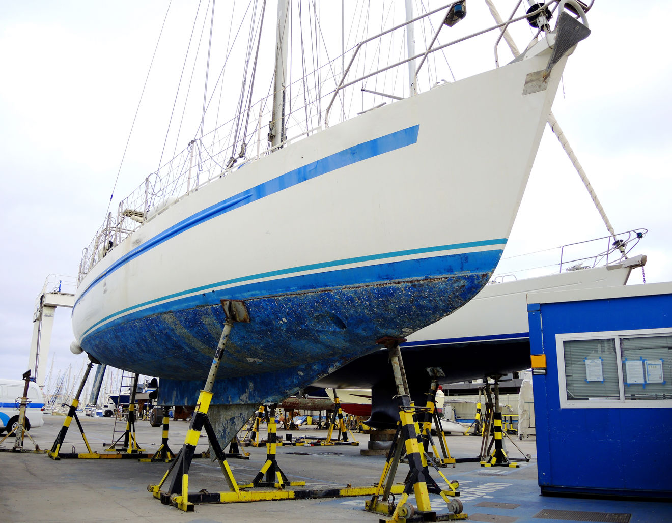 A boat being prepared for antifouling 