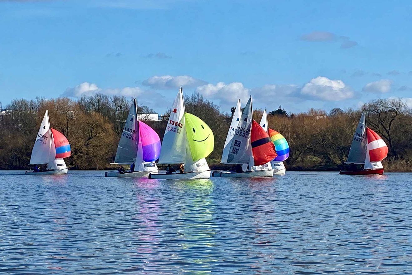 Long shot of Welsh Harp's boats on water