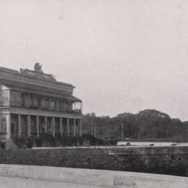 Black and white image of an old building 