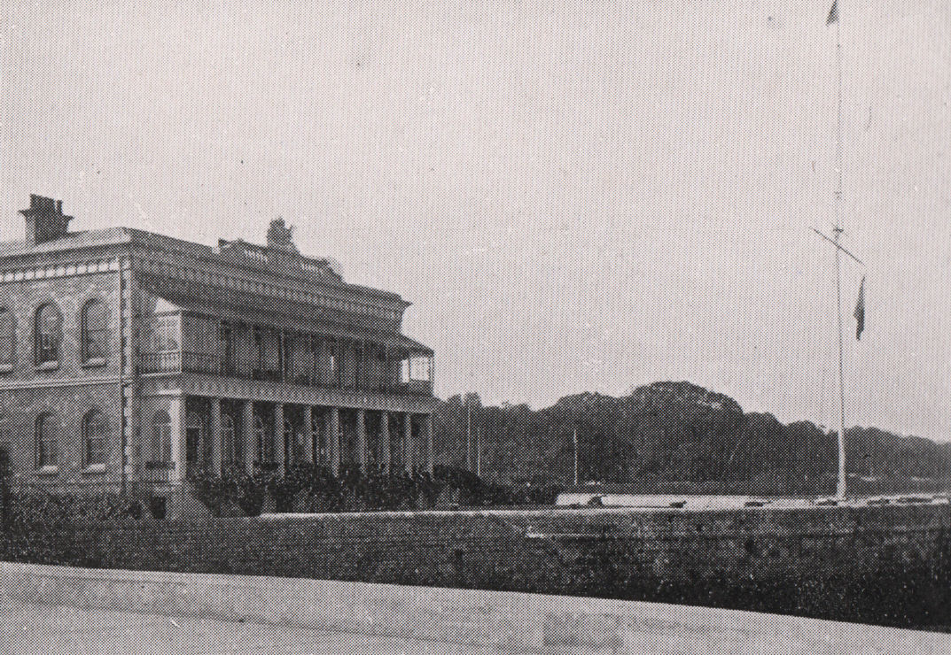 Black and white image of an old building 