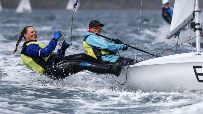 	An image of Sabine Potter and Merle Nieuwland Sailing by the boat