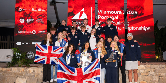 Team GBR celebrate on the podium following a successful week in Vilamoura