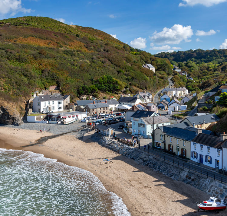 Llangrannog - a small, picturesque coastal village and seaside resort in Ceredigion, seven miles south of New Quay. Viewed from the Wales Coast Path.