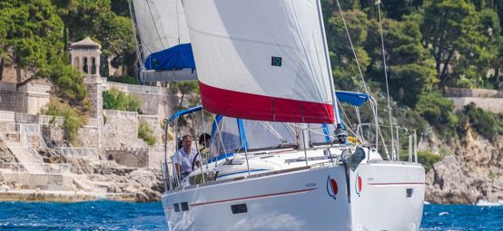 Sunsail yacht in full sail