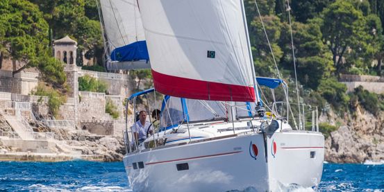 Sunsail yacht in full sail