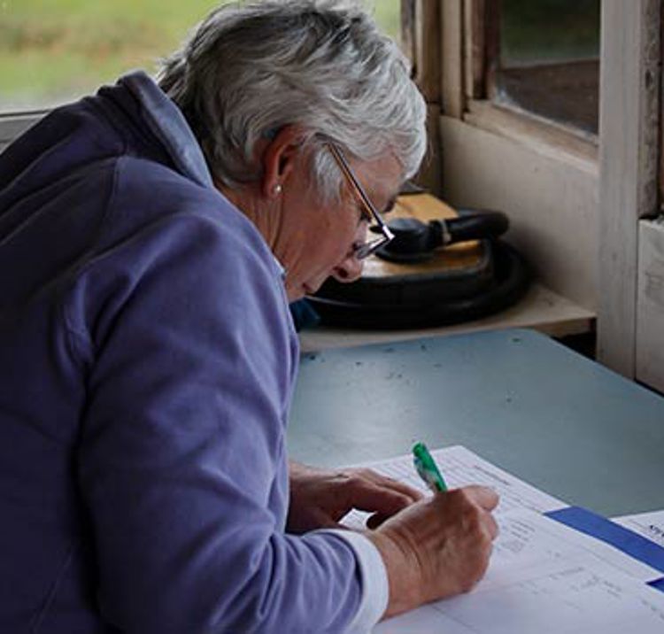 Overhead shot of volunteer doing paperwork