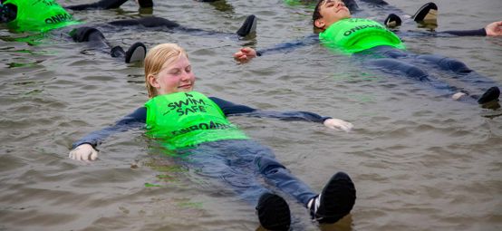 Close up shot of Swim Safe students in water