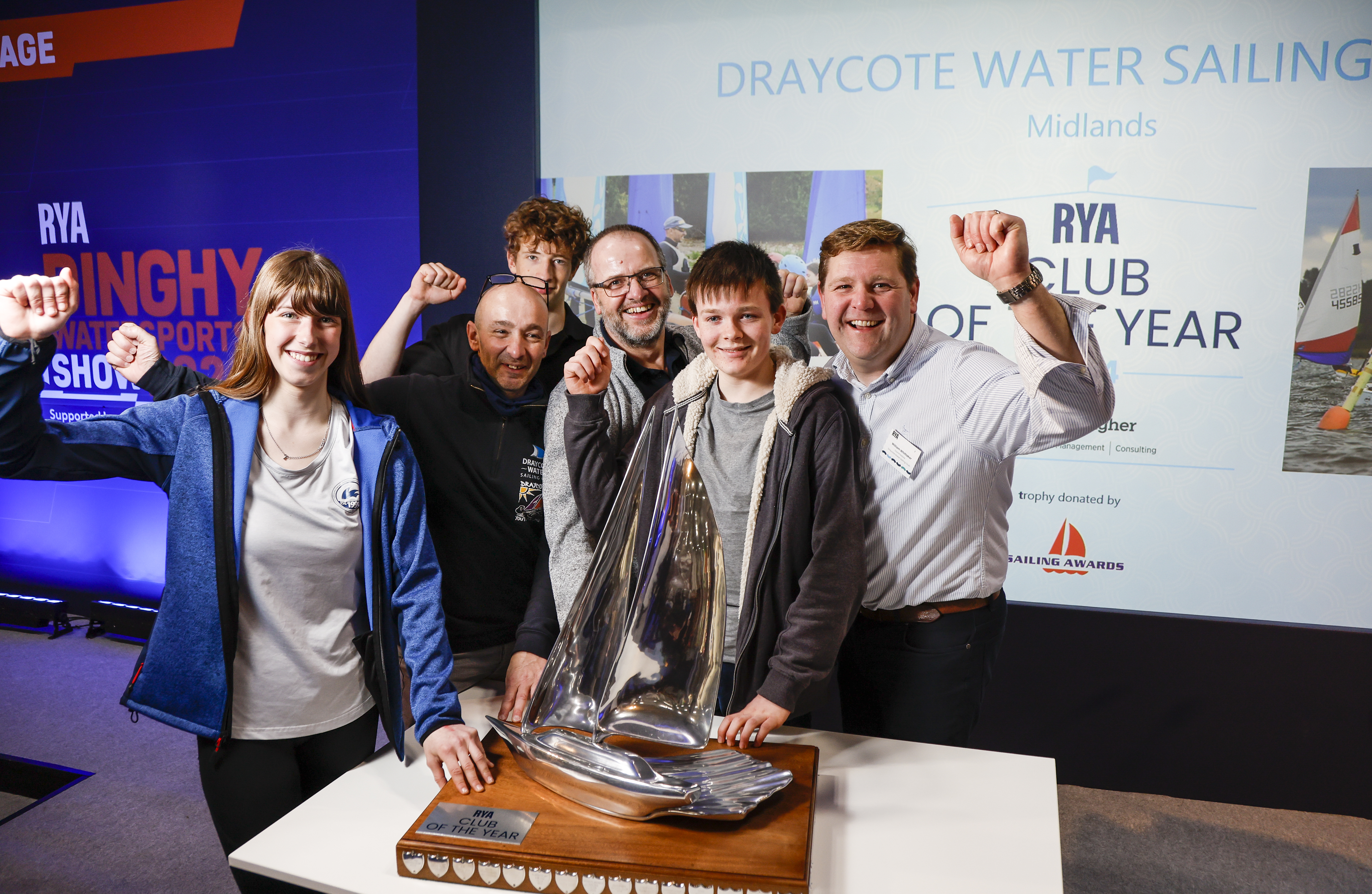 An image of Draycote Water Sailing Club winners on stage