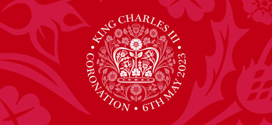 An image of the coronation logo  with a background red color and bold white color text