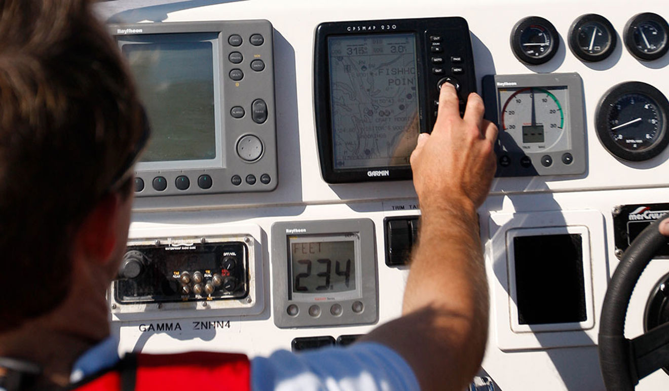 shot of electronic equipment on a powerboat