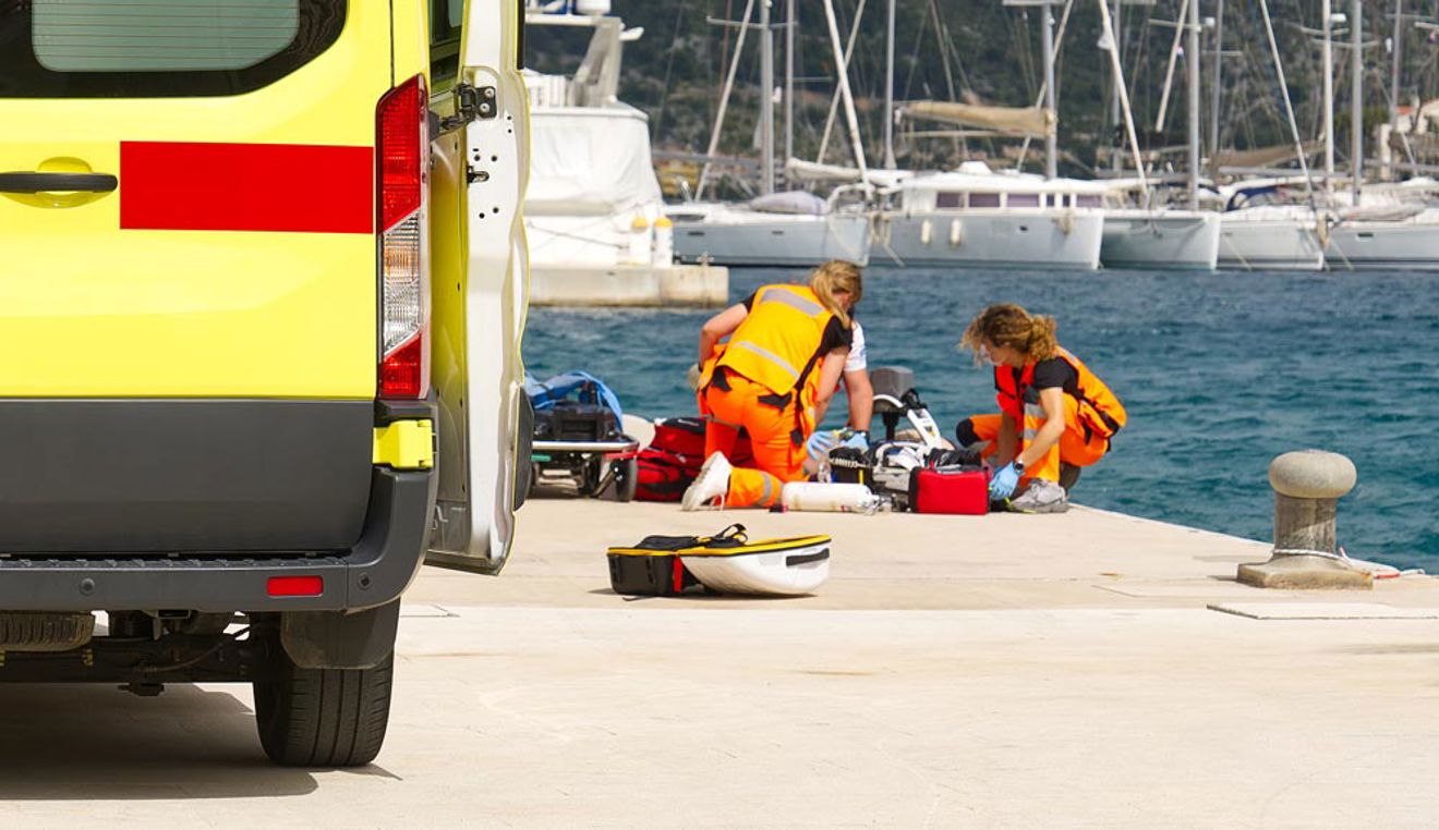 Ambulance parked at marina 
