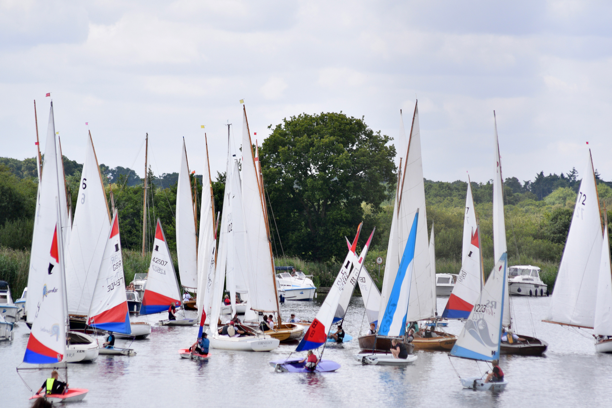 sail boats floating along lake