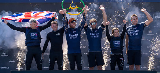 Emirates GBR celebrate victory. Andrew Baker for SailGP.