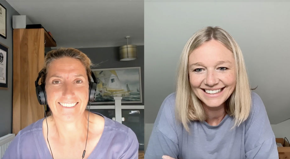 Mid shot of Emily and Dee on podcast discussing a developing career in sailing