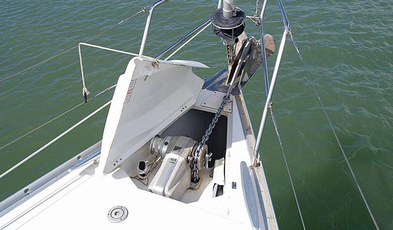 Wide shot of anchor windlass