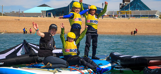 The RYA Beach Club, with partners Andrew Simpson Foundation, 1851 Trust and Energise Me, in action at the Emirates Great Britain Sail Grand Prix Portsmouth