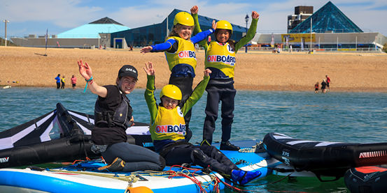 The RYA Beach Club, with partners Andrew Simpson Foundation, 1851 Trust and Energise Me, in action at the Emirates Great Britain Sail Grand Prix Portsmouth